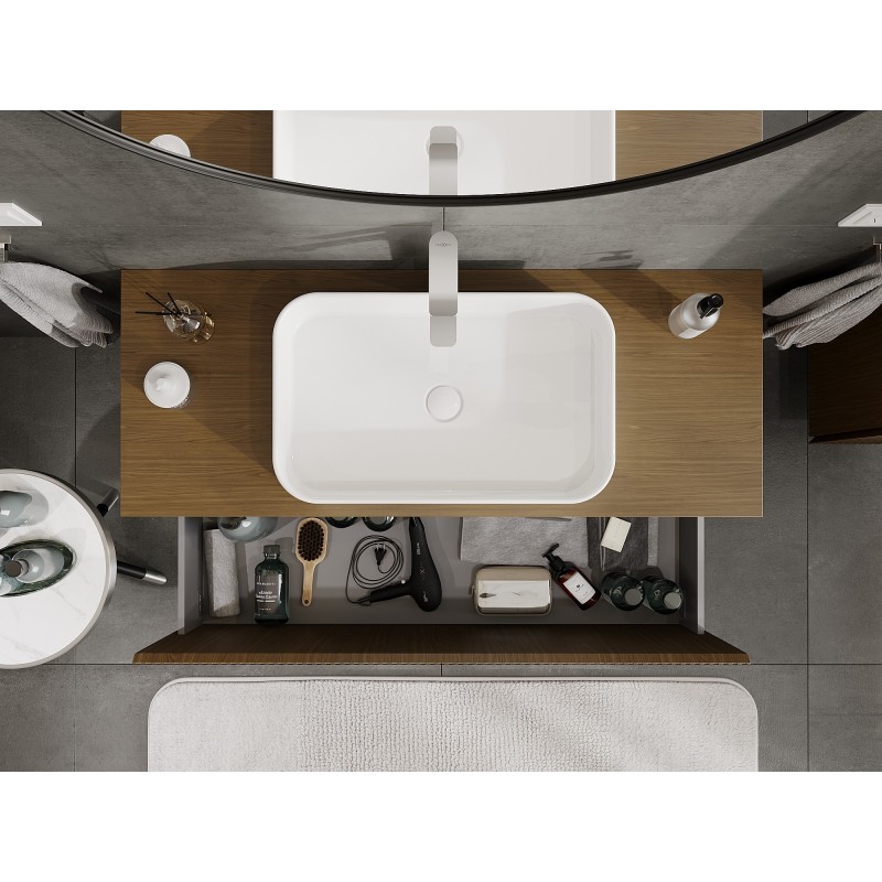 Mexen Rivel vonios spintelė po praustuvu 120 cm su stalviršiu, 1 stalčius, rifliuotas, riešutas - 91A20-12047-1-BFC86