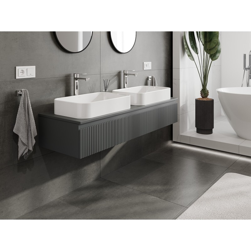 Mexen Rivel vonios spintelė po kriaukle 140 cm su stalviršiu, 1 stalčius, grioveliais, matinė grafito spalva