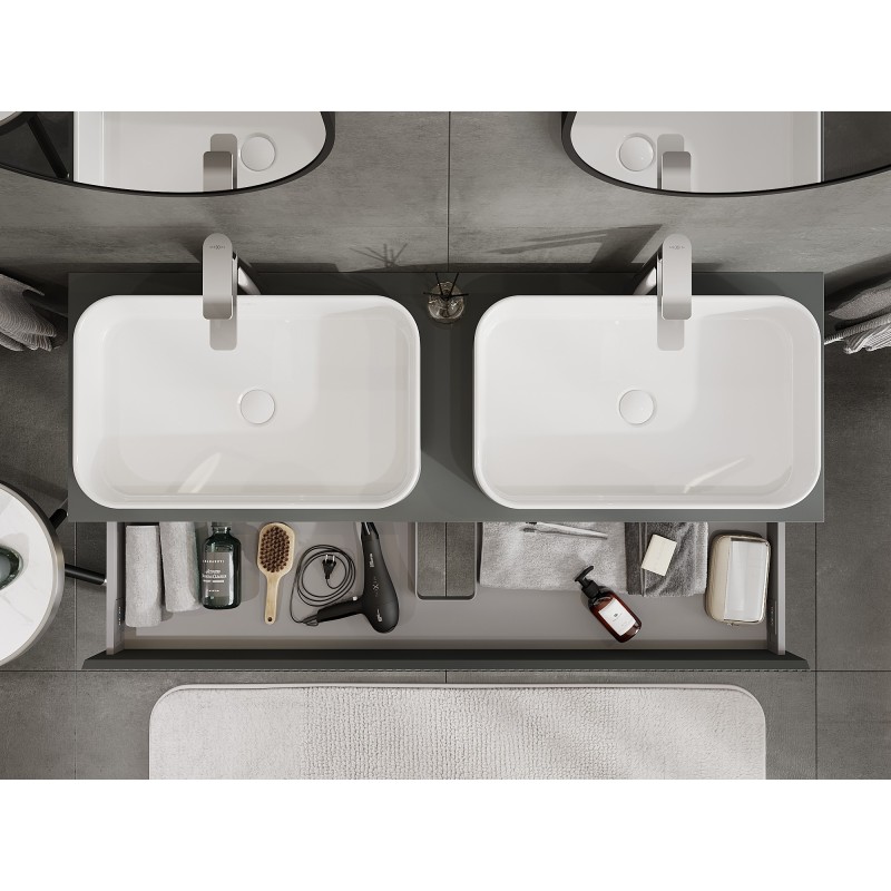 Mexen Rivel vonios spintelė po kriaukle 140 cm su stalviršiu, 1 stalčius, grioveliais, matinė grafito spalva