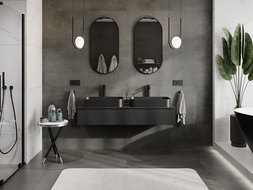 Mexen Rivel vonios spintelė po praustuvu 140 cm su stalviršiu, 1 stalčius, rifliuota, juoda matinė - 91A20-14023-1-BFC71