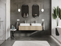 Mexen Rivel vonios kambario spintelė po kriaukle 140 cm su stalviršiu, 1 stalčius, profiliuota, ąžuolas - 91A20-14023-1-BFC81