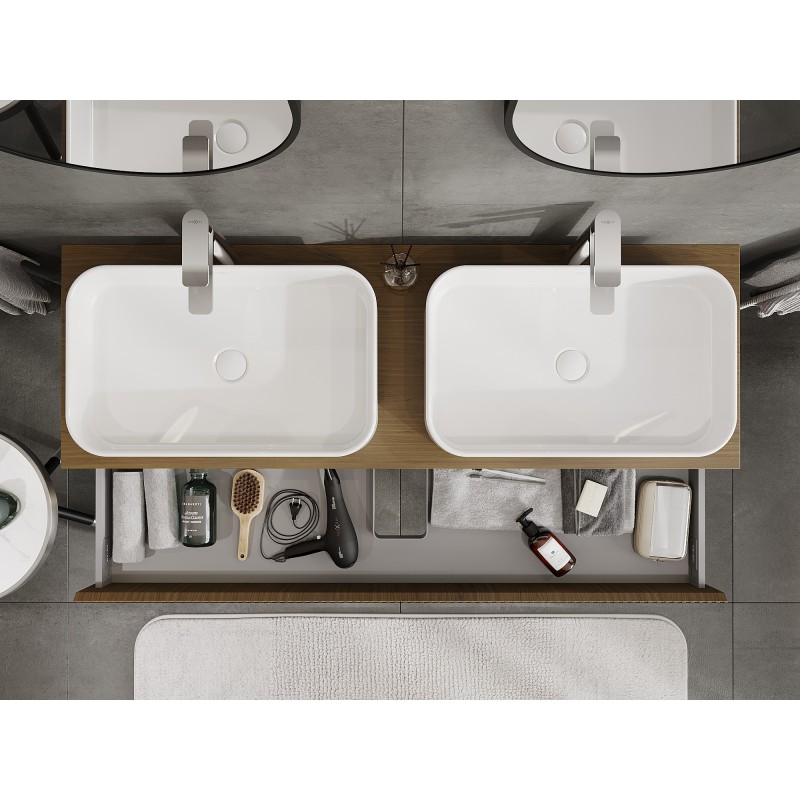 Mexen Rivel vonios kambario spintelė 140 cm su stalviršiu, 1 stalčius, rifliuotas, riešutas - 91A20-14023-1-BFC86