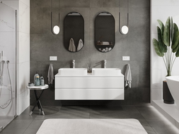 Mexen Rivel vonios spintelė po praustuvu 140 cm su stalviršiu, 2 stalčiai, reljefinė, matinė balta - 91A20-14047-2-BFFC01