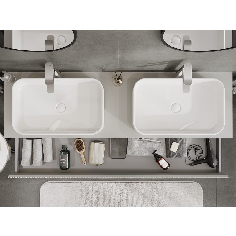 Mexen Rivel vonios spintelė po praustuvu 160 cm su stalviršiu, 1 stalčius, grioveliuota, matinė pilka - 91A20-16023-1-BFC62