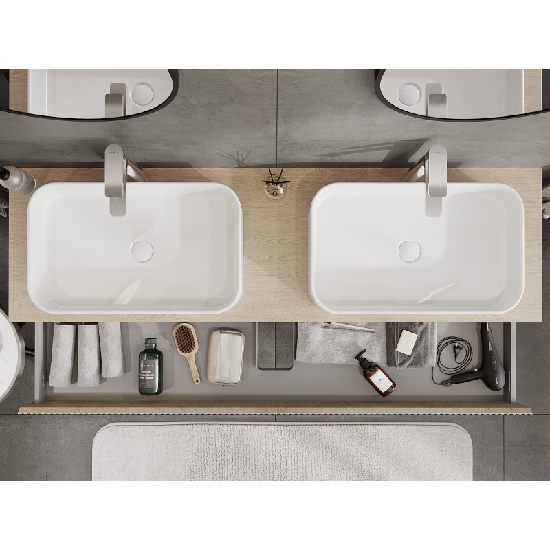 Mexen Rivel vonios spintelė su stalviršiu 160 cm, 1 stalčius, rifliuota, ąžuolas - 91A20-16023-1-BFC81