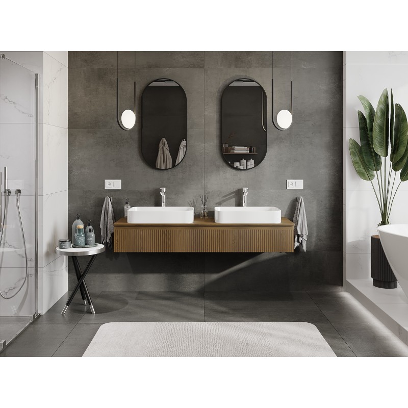 Mexen Rivel vonios spintele po praustuvu 160 cm su stalviršiu, 1 stalčius, rifliuotas, riešutas - 91A20-16023-1-BFC86