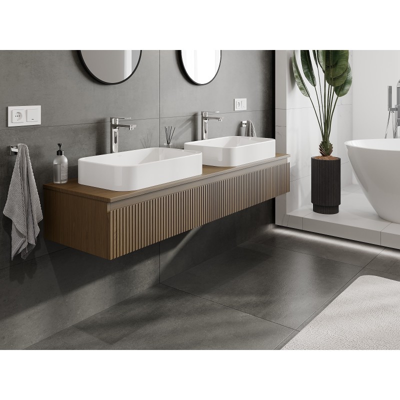 Mexen Rivel vonios spintele po praustuvu 160 cm su stalviršiu, 1 stalčius, rifliuotas, riešutas - 91A20-16023-1-BFC86