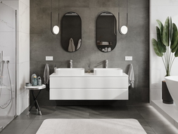 Mexen Rivel vonios spintelė su stalviršiu po praustuvu, 160 cm, 2 stalčiai, rifliuota, matiniu baltu paviršiumi