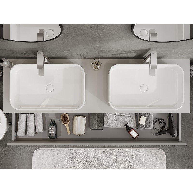 Mexen Rivel vonios spintelė po praustuvu 160 cm su stalviršiu, 2 stalčiai, rifliuota, pilka matinė - 91A20-16047-2-BFFC62