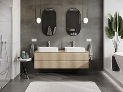 Mexen Rivel vonios spintelė 160 cm su stalviršiu, 2 stalčiai, rifliuota, ąžuolas - 91A20-16047-2-BFFC81