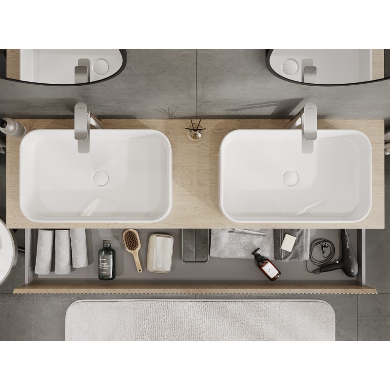 Mexen Rivel vonios spintelė 160 cm su stalviršiu, 2 stalčiai, rifliuota, ąžuolas - 91A20-16047-2-BFFC81