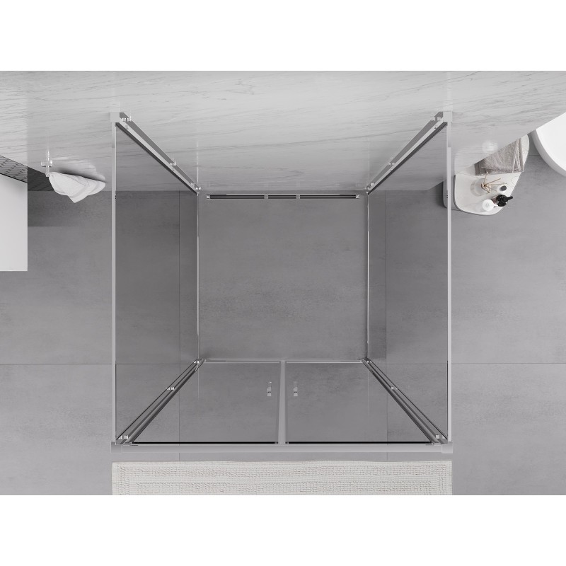 Mexen Exo-3S Trijų sienų atveriama dušo kabina 80 x 80 cm, permatoma, chromuota - 814-080-080-01-00-3S