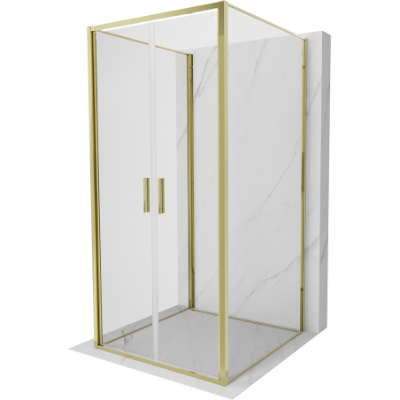 Mexen Exo-3S 90 x 90 cm trijų sienų atidaroma dušo kabina, permatoma, auksinė - 814-090-090-50-00-3S