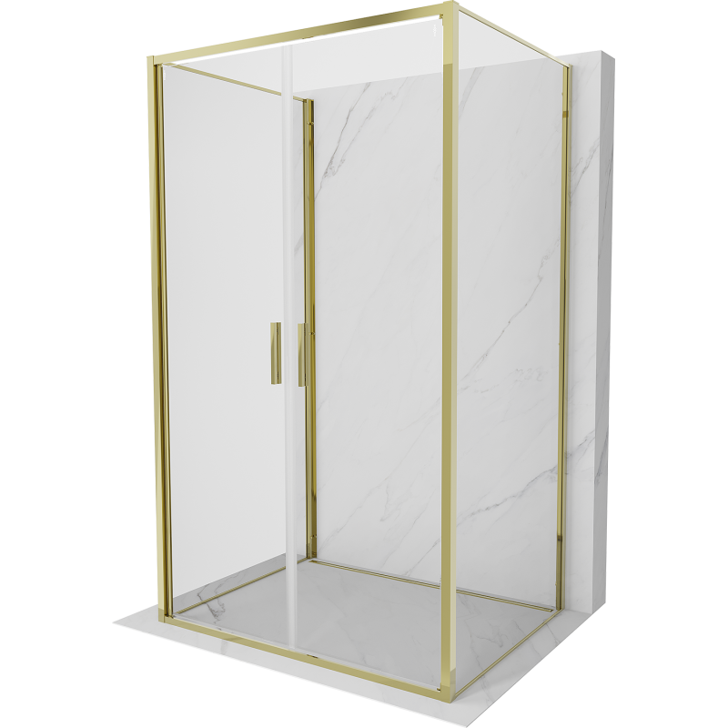Mexen Exo-3S trijų sienų dušo kabina su atveriamomis durimis 80 x 75 cm, permatoma, auksinė - 814-080-075-50-00-3S