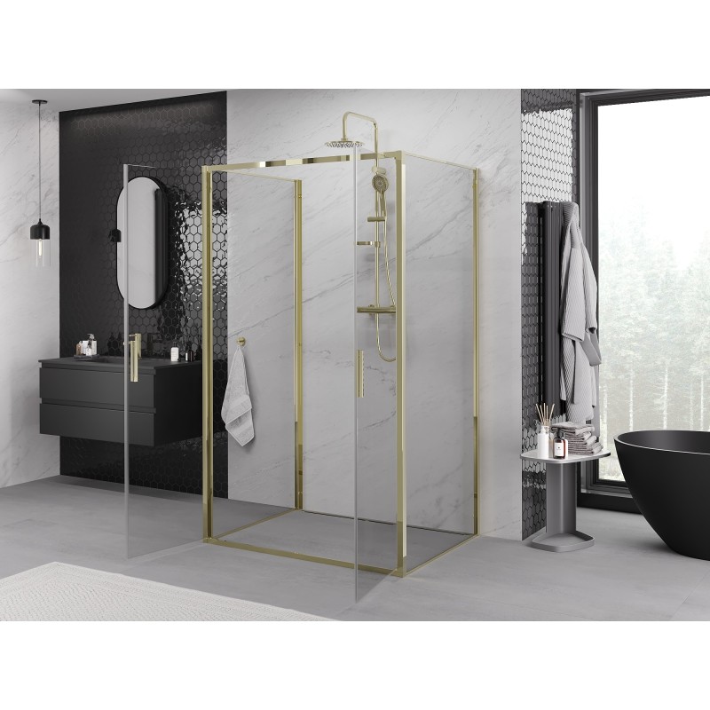 Mexen Exo-3S 3 sienų atveriama dušo kabina 90 x 95 cm, skaidri, auksinė - 814-090-095-50-00-3S