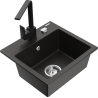 Mexen Milo vienos komorų granitinis plautuvas su virtuviniu maišytuvu Rita, juodas/auksinis metalik - 6505-75-670300-70