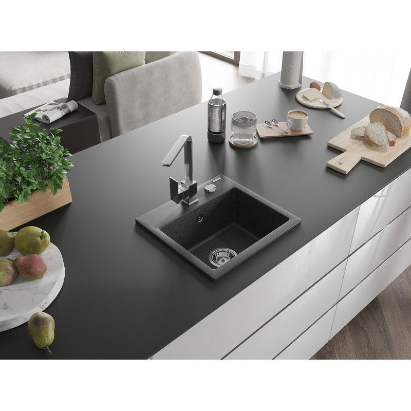 Mexen Milo vienos kameros granitinė virtuvės kriauklė su maišytuvu Rita, juodai taškuota - 6505-76-670300-00