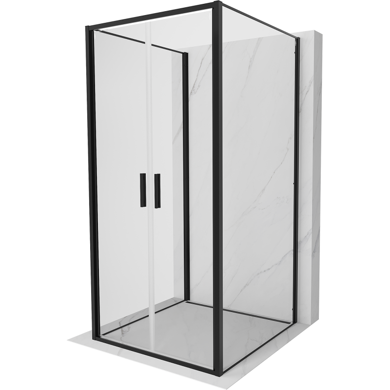 Mexen Exo-3S 3-pusių atveriama 70 x 70 cm dušo kabina, permatoma, juoda - 814-070-070-70-00-3S