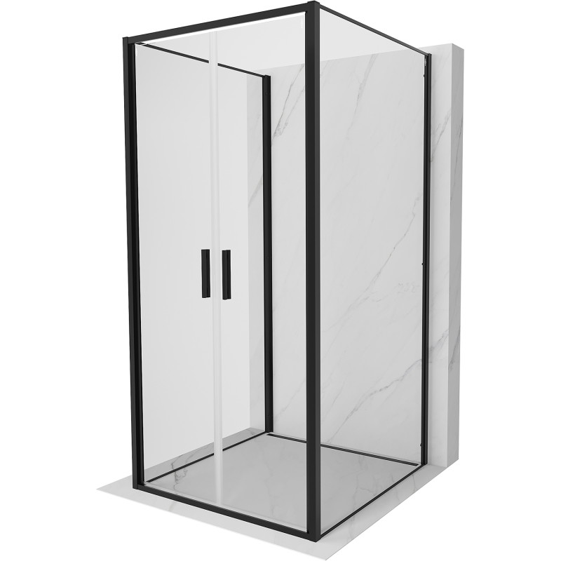 Mexen Exo-B Duo 3S trijų sienelių dušo kabina su atveriamomis durimis 90 x 90 cm, permatoma, juoda - 814-090-090-70-00-3S