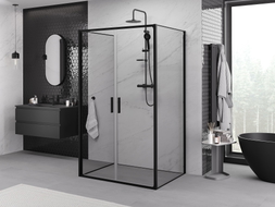 Mexen Exo-B Duo 3S dušo kabina 3-sienė, atveriama 70 x 90 cm, permatoma, juoda - 814-070-090-70-00-3S