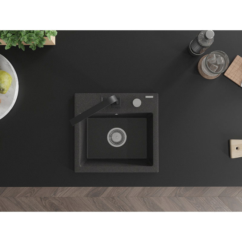 Mexen Milo granitinis 1-sekcijos plautuvė su Rita virtuviniu maišytuvu, juodas dėmėtas - 6505-76-670300-70