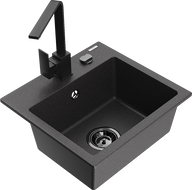 Mexen Milo granitinė vienos plautuvės kriauklė su virtuviniu maišytuvu Rita, juoda dėmėta - 6505-76-670300-70-B