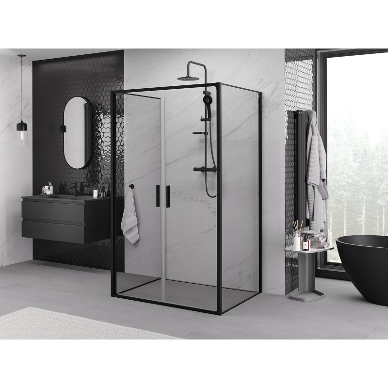 Mexen Exo-3S dušo kabina 3-sienų atveriama 110 x 120 cm, skaidri, juoda - 814-110-120-70-00-3S