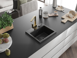 Mexen Milo granitinė 1-dėžės plautuvė su virtuviniu maišytuvu Rita, juoda - 6505-77-670300-50-B