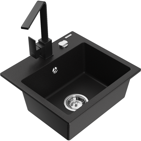 Mexen Milo granito kriauklė 1-skyrelio su virtuviniu maišytuvu Rita, juoda - 6505-77-670300-70