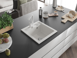 Mexen Vito granito plautuvė su 1 kamera ir virtuviniu maišytuvu Rita, balta - 6503-20-670300-20