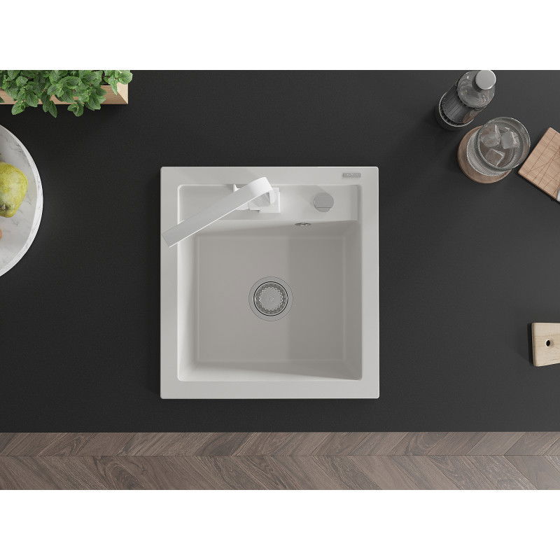 Mexen Vito granito plautuvė su 1 kamera ir virtuviniu maišytuvu Rita, balta - 6503-20-670300-20