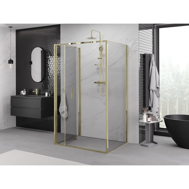 Mexen Exo-3S trijų sienų sulankstoma dušo kabina 90 x 95 cm, skaidri, auksinė - 816-090-095-50-00-3S