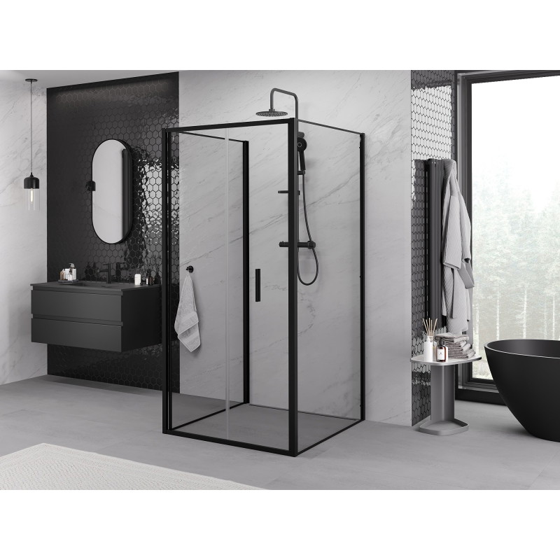 Mexen Exo-F 3S trijų sienų sulankstoma dušo kabina 70 x 70 cm, skaidri, juoda - 816-070-070-70-00-3S