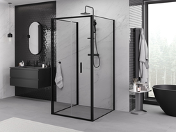 Mexen Exo-3S trijų sienų sulankstoma dušo kabina 70 x 70 cm, permatoma, juoda - 816-070-070-70-00-3S