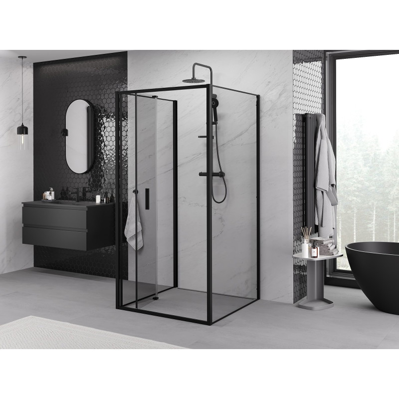 Mexen Exo-F 3S 3 sienelių sulankstoma dušo kabina 110 x 110 cm, skaidri, juoda - 816-110-110-70-00-3S