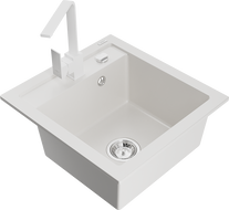 Mexen Vito granito plautuvė su 1 kamera ir virtuviniu maišytuvu Rita, balta - 6503-20-670300-20