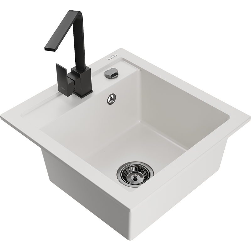 Mexen Vito granito kriauklė su vienu skyriumi ir virtuviniu maišytuvu Rita, balta - 6503-20-670300-70