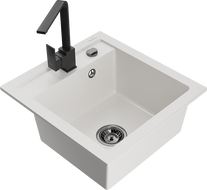 Mexen Vito granito kriauklė su vienu skyriumi ir virtuviniu maišytuvu Rita, balta - 6503-20-670300-70