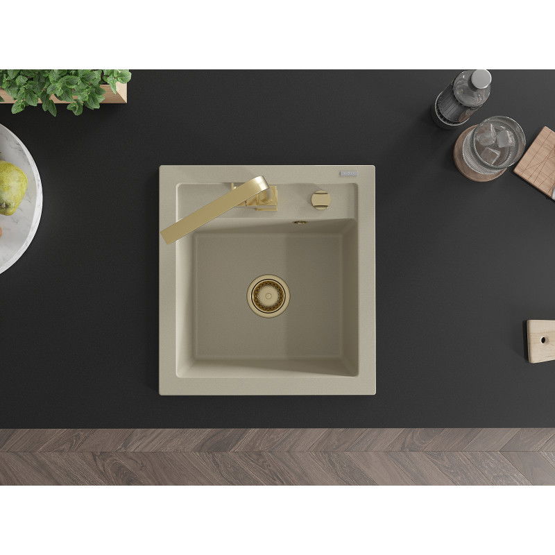 Mexen Vito granito plautuvė 1 kamerų su virtuviniu maišytuvu Rita, smėlio spalvos - 6503-69-670300-50