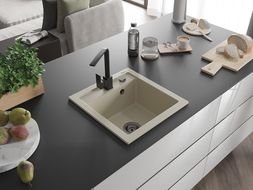 Mexen Vito granitinis virtuvės kriauklė su viena kamera ir maišytuvu Rita, smėlio spalvos - 6503-69-670300-70