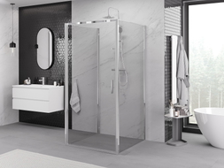 Mexen Exo-B 3S 3 sienų dušo kabina su atveriamomis durimis 80 x 80 cm, skaidri, chromuota - 817-080-080-01-00-3S