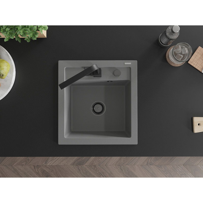 Mexen Vito granito plautuvė su viena dubeniu ir virtuviniu maišytuvu Rita, pilka - 6503-71-670300-70-B