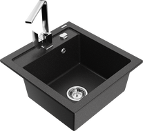 Mexen Vito granitinė vienos plautuvės kriauklė su virtuviniu maišytuvu Rita, juoda/sidabrinė metalo spalva