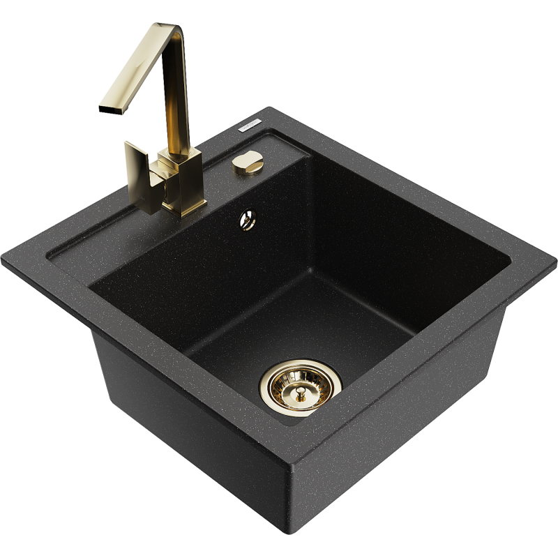 Mexen Vito granitinis vienos sekcijos plautuvė su virtuviniu maišytuvu Rita, juodas/sidabrinis metalikas - 6503-73-670300-50