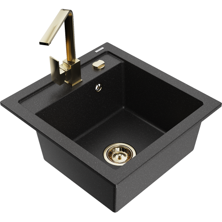 Mexen Vito granitinis vienos sekcijos plautuvė su virtuviniu maišytuvu Rita, juodas/sidabrinis metalikas - 6503-73-670300-50