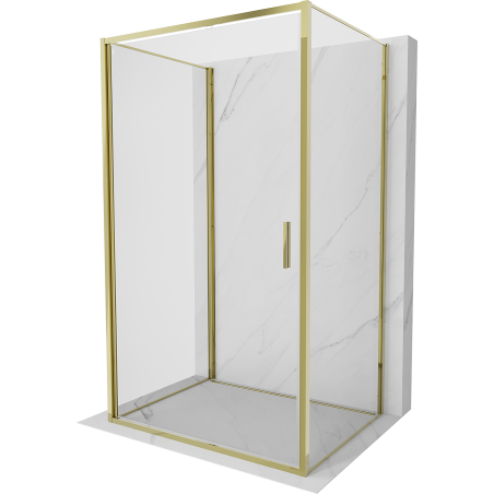 Mexen Exo-3S trijų sienų dušo kabina su atveriamomis durimis 75 x 70 cm, skaidri, auksinė - 817-075-070-50-00-3S