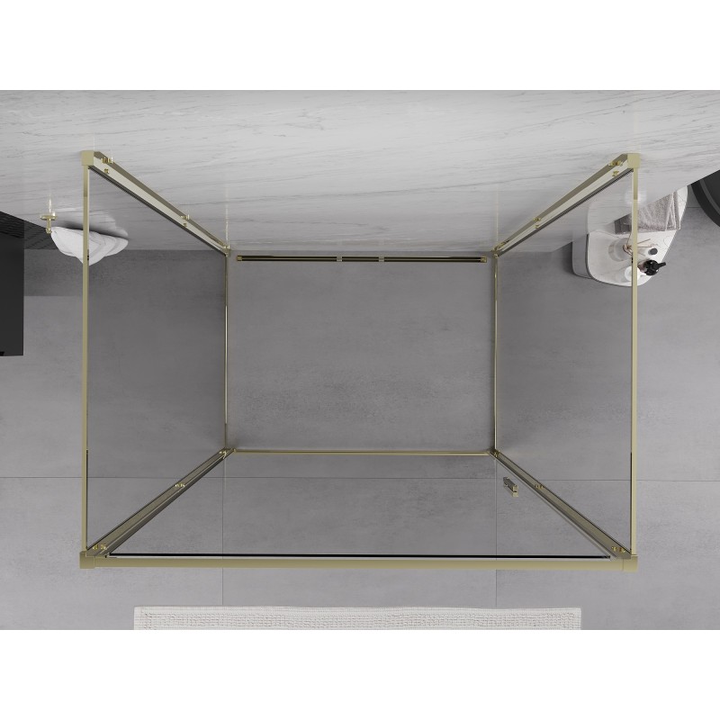 Mexen Exo-3S trijų sienų dušo kabina su atveriamomis durimis 75 x 70 cm, skaidri, auksinė - 817-075-070-50-00-3S