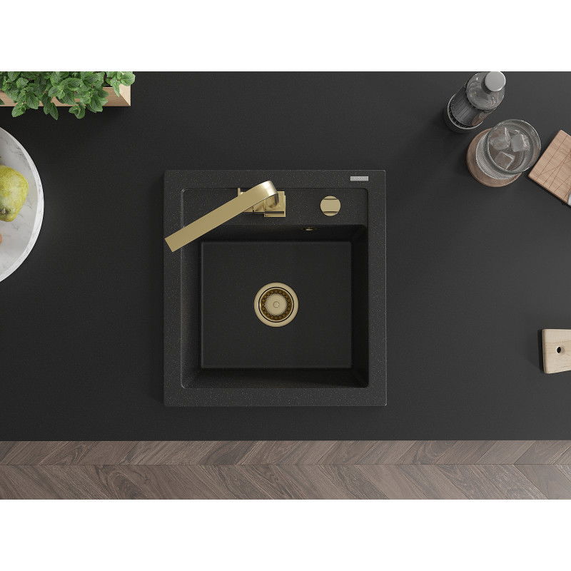 Mexen Vito granitinis vienos sekcijos plautuvė su virtuviniu maišytuvu Rita, juodas/sidabrinis metalikas - 6503-73-670300-50