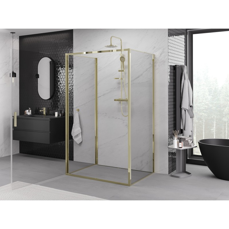 Mexen Exo-3S 3 sienų atveriama dušo kabina 75 x 110 cm, skaidri, auksinė - 817-075-110-50-00-3S