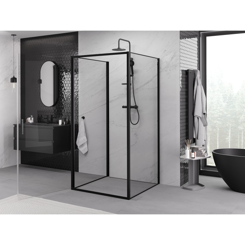 Mexen Exo-3S dušo kabina 3 sienelių, varstoma 90 x 90 cm, permatoma, juoda - 817-090-090-70-00-3S